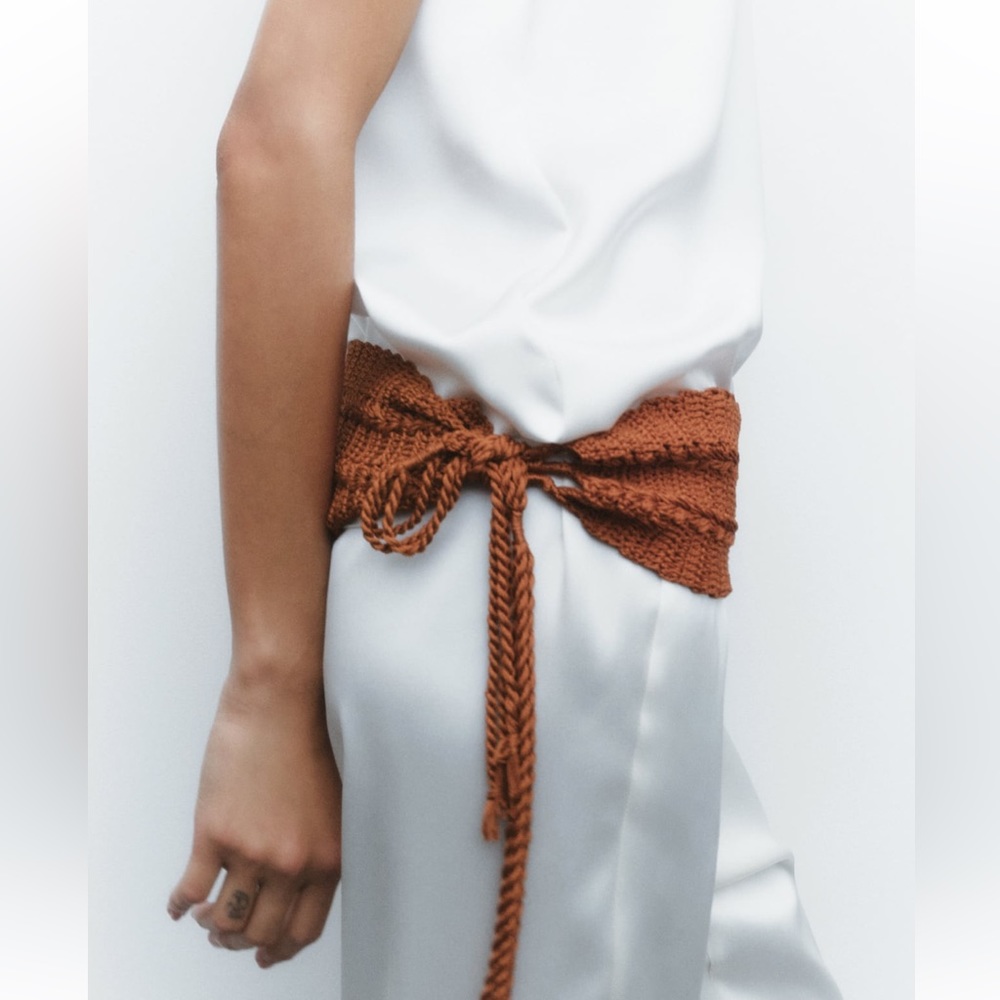 Zara Rust Brown Knit Waist Belt